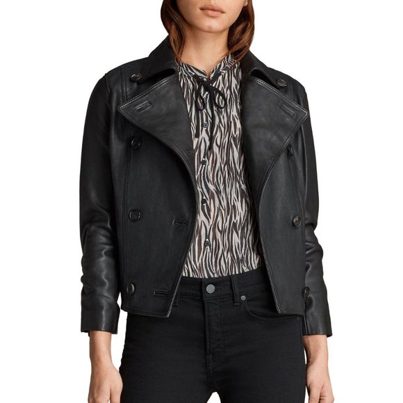 ALLSAINTS • Deebee Black Leather Double Breasted Blazer Jacket • UK 8 US 4 - Picture 3 of 13